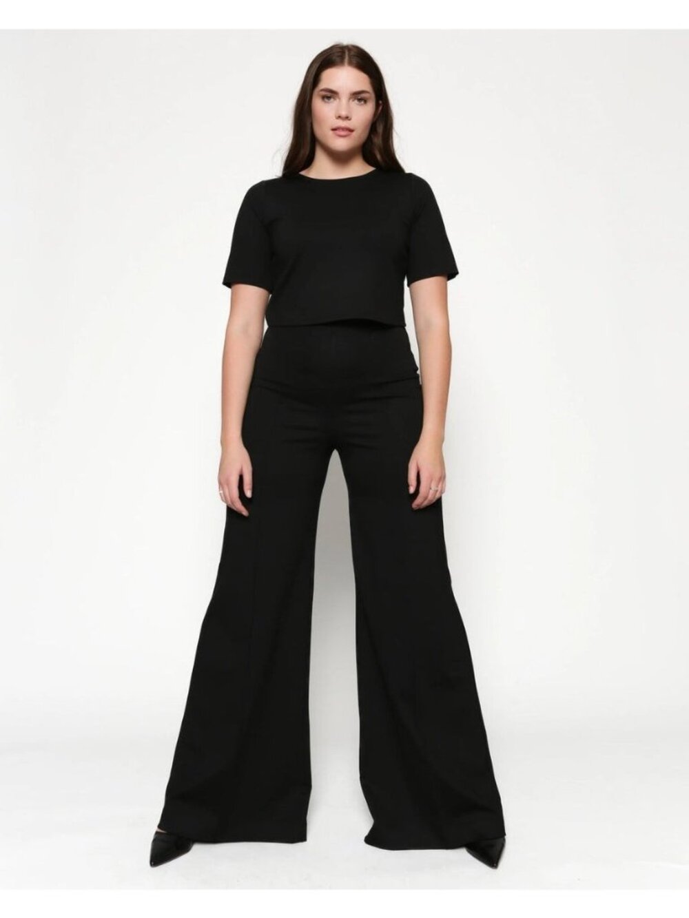 Ripley Rader Black Ponte Knit Long Wide Leg Pant Sz 4 Large Minimalist Old Money